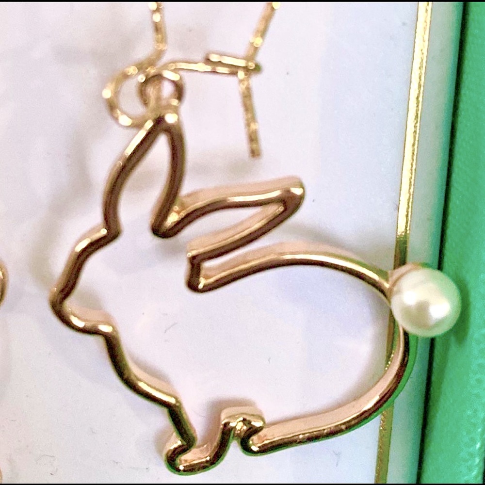 Gold Bunny Hoop Earrings with Faux Pearl Tail, Bella & Jack, NWT